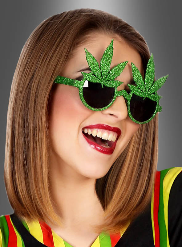 Cannabis Brille Hanfblätter Glitzer