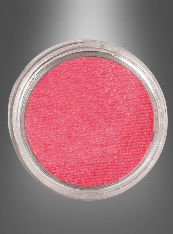 Ein runder Behälter mit „Wasser Make-up“, 15 g, rosa, ist mit leuchtend rosa Puder gefüllt und wird vor einem grauen Hintergrund mit Farbverlauf präsentiert.