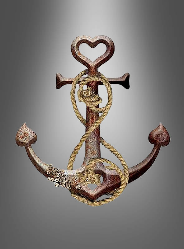 Riesiger Anker (50 x 55 cm) als Wanddekoration mit herzförmigen Enden und einer Schlaufe oben, umwickelt mit gelbem Seil auf grauem Hintergrund mit Farbverlauf – perfekt als Anker-Dekoration oder für deine nächste Piratenparty.