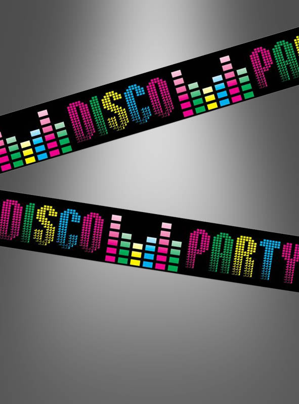 Wir präsentieren das Disco-Party-Banner 8 x 610 cm – ein stilvolles schwarzes Banner mit der Aufschrift „DISCO PARTY“ in leuchtenden, bunten Buchstaben und einem grafischen Equalizer-Design. Mit seinem eleganten grauen Hintergrund mit Farbverlauf eignet sich dieses auffällige Banner perfekt als Disco-Motto-Dekoration für Ihre nächste 70er- oder 80er-Jahre-Party.