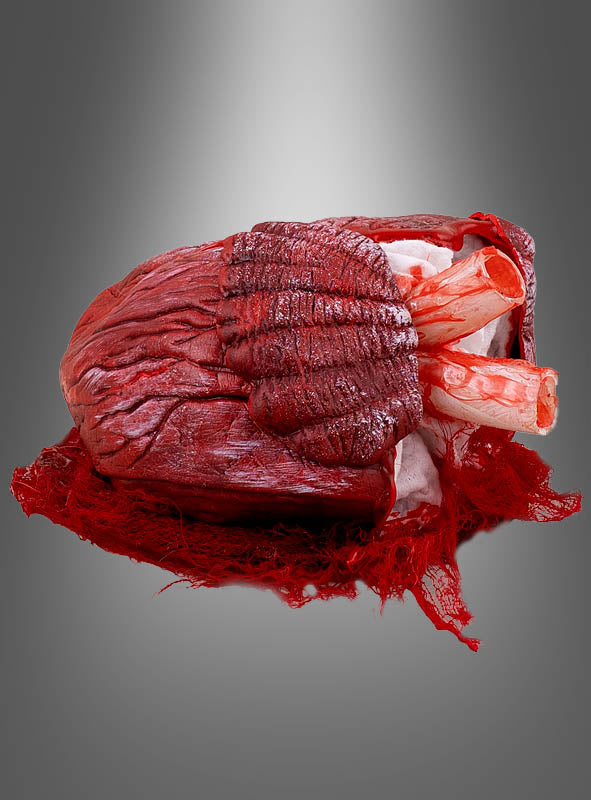 Das „Pochendes Herz mit Licht & Sound“ (21 cm) ist ein äußerst realistisches Modell mit sichtbaren Arterien und Venen, das auf einem grauen Hintergrund mit Farbverlauf präsentiert wird. Dieses animierte Herz dient als auffällige, gruselige Tischdekoration und eignet sich daher perfekt, um Ihren Halloween-Feierlichkeiten eine unheimliche Note zu verleihen.