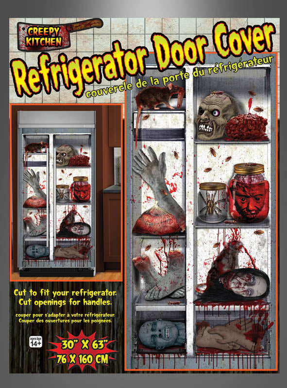 Verwandeln Sie Ihre Küche zu Halloween mit der „Kühlschrank-Halloween-Dekoration 76 x 160 cm“ – einer Kühlschranktürverkleidung mit gruseligen künstlichen Körperteilen und blutigen Gläsern. Diese gruselige Halloween-Dekoration ist perfekt, um jeden Kühlschrank in einen schaurigen Blickfang zu verwandeln, und eignet sich somit ideal als Kühlschrank-Halloween-Deko für Ihre gruselige Feier.