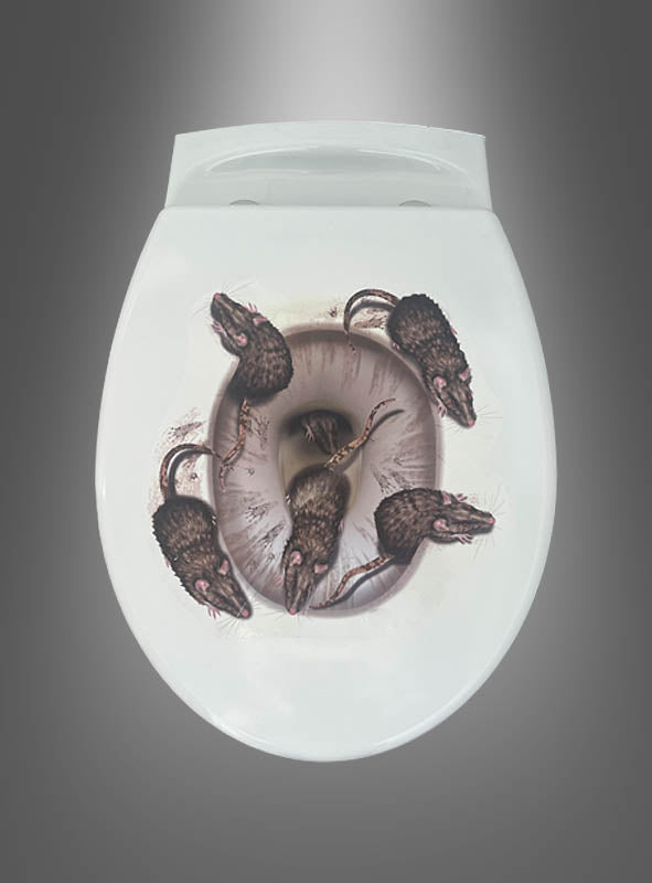 Verleihen Sie Ihrer Badezimmerdekoration einen ganz neuen Look mit dem „WC-Aufkleber Ratten Halloween-Dekoration“ – einem Toilettensitzaufkleber mit vier illustrierten Ratten, die um die Öffnung herum angeordnet sind und von oben vor einem grauen Farbverlaufshintergrund zu sehen sind. Er eignet sich perfekt, um als WC-Aufkleber „Ratten“ oder als Halloween-Toilettendekoration für eine überraschende Note zu sorgen.