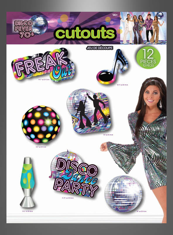 Bringen Sie mit dem „Disco Cutouts Deko 12-teiliges Set“ den Geist der 70er Jahre auf Ihre nächste Party! Dieses Set enthält eine funkelnde Discokugel, energiegeladene Tänzer, Noten, eine Retro-Lavalampe und lustige Schriftzüge wie „Freak Out“ und „Disco Dance Party“. Diese farbenfrohen Ausschnitte eignen sich perfekt, um eine authentische 70er-Jahre-Disco-Atmosphäre zu schaffen oder deiner Schlagerparty das gewisse Etwas zu verleihen.