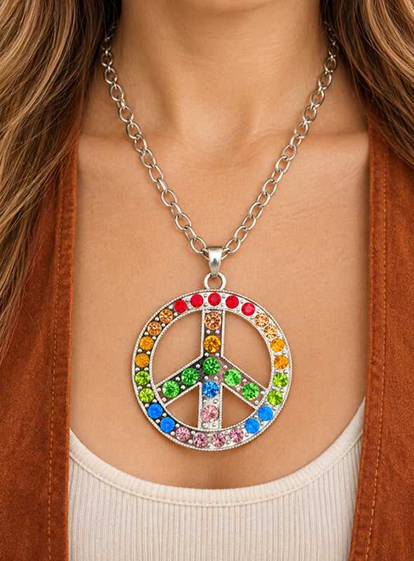 Peace Kette mit Strass 6cm