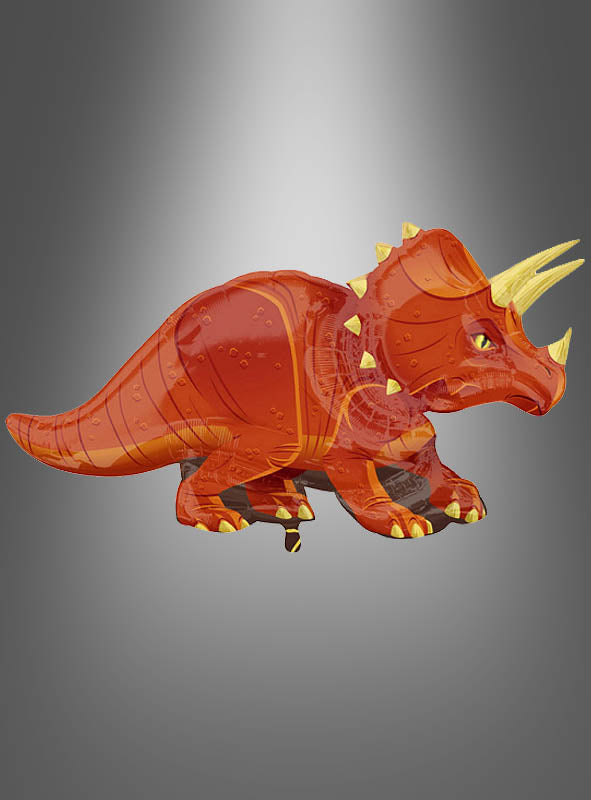 Riesiger Folienballon „Triceratops“ (106 x 60 cm) in leuchtendem Orange mit gelben Hörnern und Stacheln, vor einem grauen Farbverlauf – die perfekte Wahl als Triceratops-Ballon für deine nächste Kindergeburtstagsdekoration.