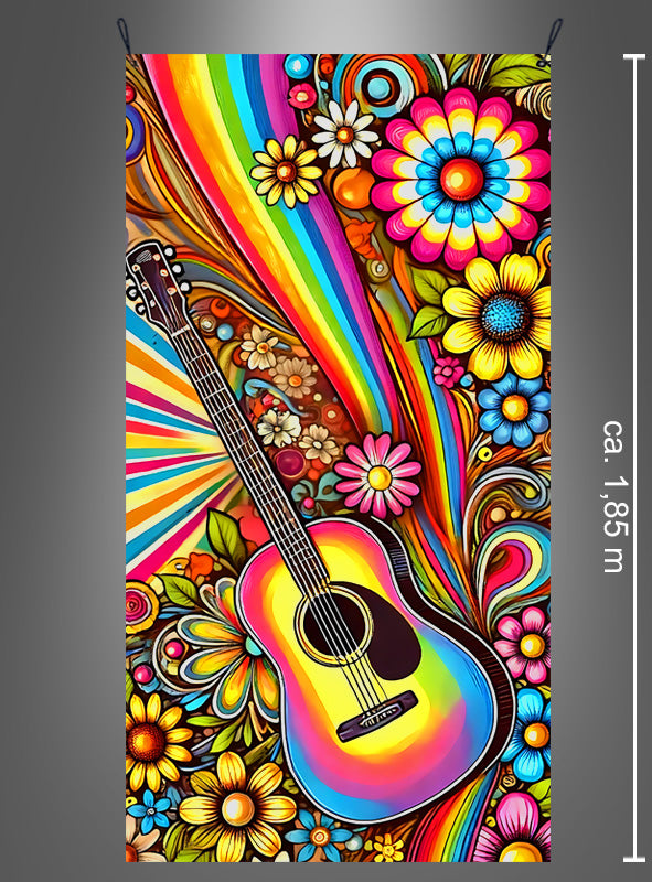 70er Hippie Gitarre 100x185cm Hintergrund Deko waschbar