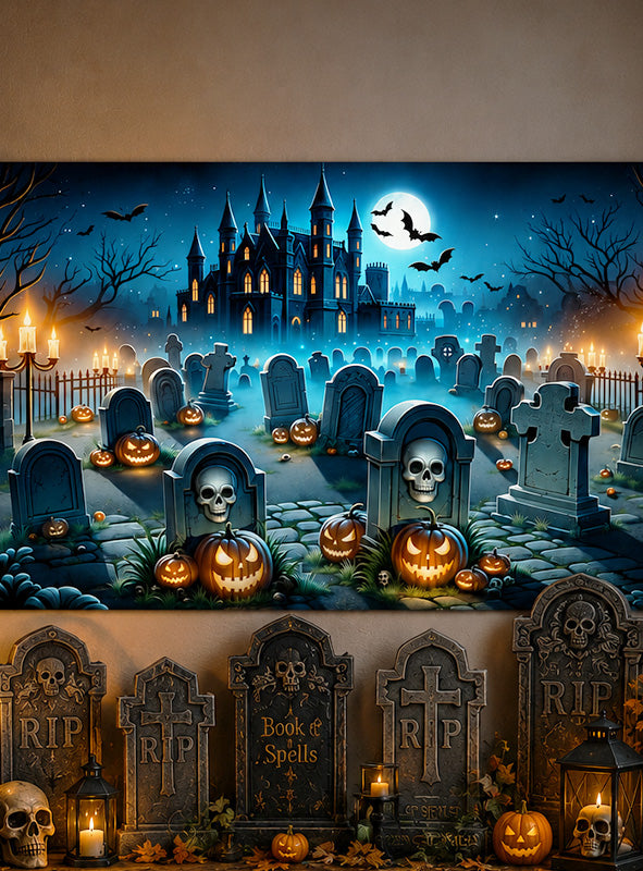 Halloween Friedhof 150x240cm Fotohintergrund waschbar