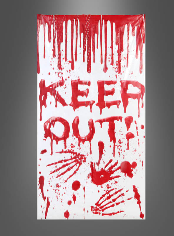 Verleihen Sie Ihrer Halloween-Dekoration mit dem „Türposter Halloween-Deko 152 cm Zombie oder Keep Out“ einen gruseligen Touch – dieses rote KEEP OUT! Zeichen besticht durch unheimlich herabtropfende Buchstaben und gruselige Handabdrücke, die wie Blutspritzer auf weißem Hintergrund wirken, und ist damit die perfekte Wahl als gruseliges Türposter oder als Dekoration im Zombie-Stil für Ihre nächste Veranstaltung.