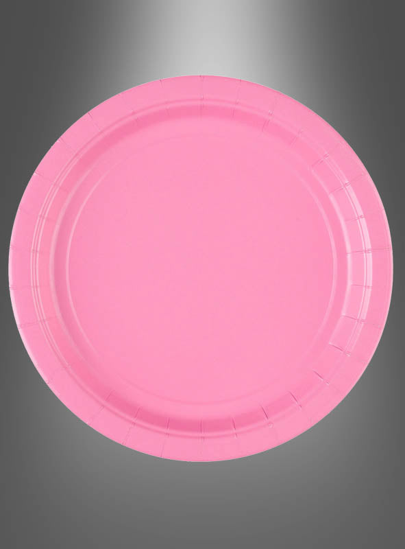 Ein zentriertes 8er-Pack einfarbiger Pappteller (22,8 cm) in schlichtem Rosa wird vor einem grauen Hintergrund mit Farbverlauf dargestellt und setzt einen schlichten, aber dennoch lebendigen Akzent bei Ihrem Partyzubehör und Einweggeschirr – den unverzichtbaren Party-Utensilien.
