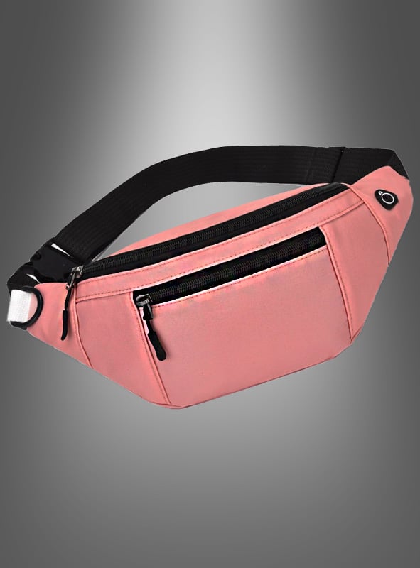 Hier ist eine mögliche Umschreibung unter Berücksichtigung der Produktdaten: Die „Praktische Gürteltasche in verschiedenen Farben“ besteht aus pinkfarbenem Stoff und verfügt über einen schwarzen, verstellbaren Gurt, zwei Reißverschlussfächer sowie eine kleine runde Öse an der Seite. Sie wird vor einem grauen Farbverlaufshintergrund präsentiert.