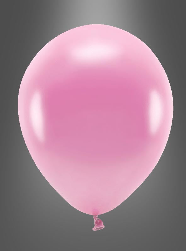 Ein einzelner aufgeblasener rosa Luftballon mit einem zugeknoteten Ende vor einem schlichten grauen Hintergrund mit Farbverlauf. Die „Öko Luftballons Partydeko glanzoptik“ ist biologisch abbaubar und damit die perfekte Wahl für nachhaltige Partydeko.