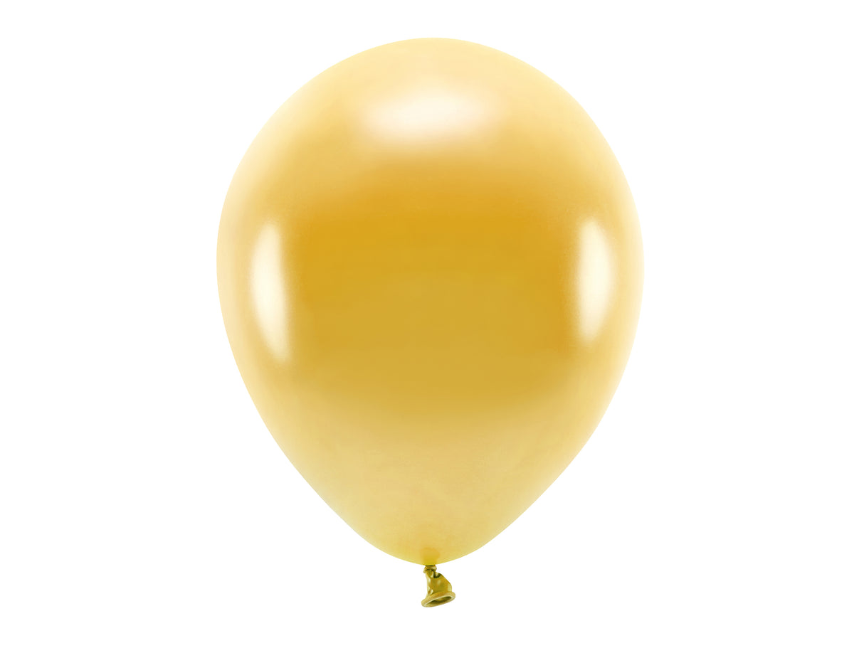 Ein einzelner aufgeblasener gelber Luftballon mit einem zugeknoteten Ende, isoliert vor weißem Hintergrund – perfekt als „Öko Luftballons Partydeko glanzoptik“ für nachhaltige Feiern.