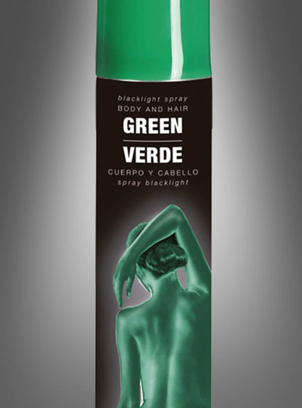 Eine Dose Haar- und Körperspray in der Farbe „Green Verde“ mit dem Motiv eines grün getönten Rückens – perfekt, um deinen ultimativen Party-Look zu kreieren.