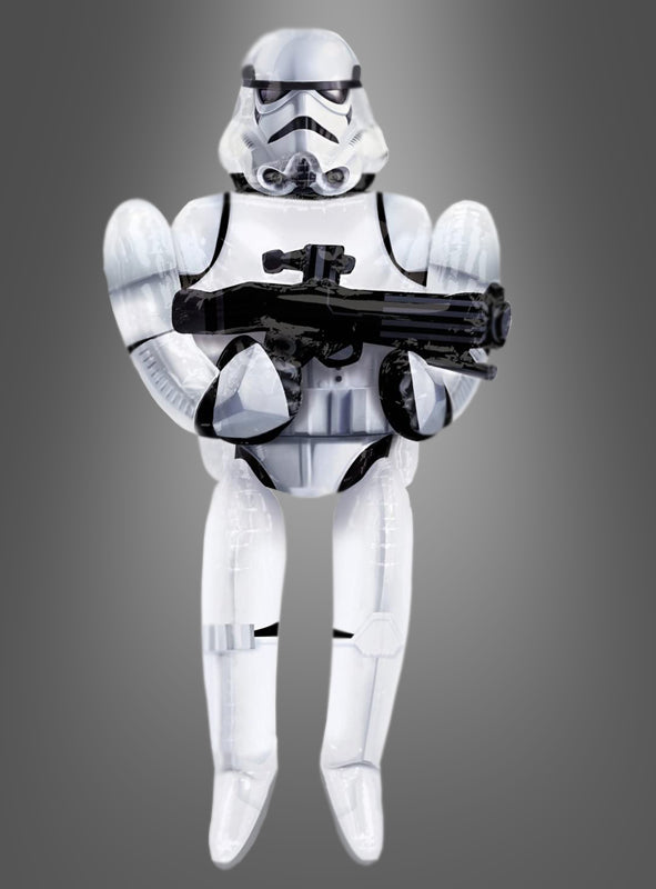 Lebensgroßer Stormtrooper (83 x 177 cm) als Folienballon, abgebildet vor einem grauen Hintergrund mit Farbverlauf.