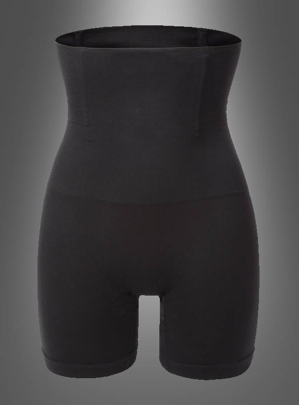 Shapewear „Bauchweg“ – Mieder-Unterwäsche: hoch taillierte, schwarze, figurformende Shapewear-Shorts auf grauem Hintergrund mit Farbverlauf, die Ihre Figur formen und stützen.
