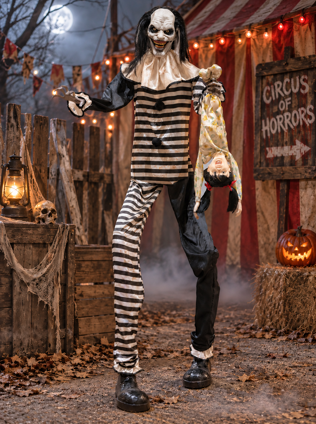 Riesiger Horror Clown mit Puppe 240cm Animatronic
