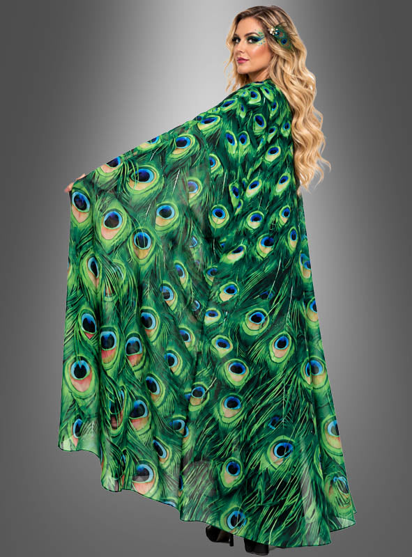 Traumhaftes Pfau Cape mit Haarschmuck