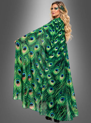 Traumhaftes Pfau Cape mit Haarschmuck