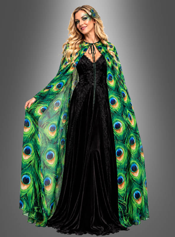 Traumhaftes Pfau Cape mit Haarschmuck