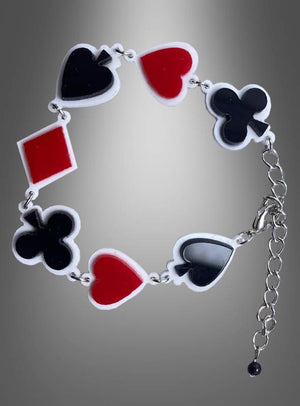 Wir präsentieren das Las Vegas Poker Armband in Silber – ein verspieltes Armband mit roten und schwarzen Anhängern in Form von Herzen, Pik, Karo und Kreuz an einer eleganten Silberkette mit sicherem Verschluss. Dieses stilvolle Armband in Spielkartenfarben ist der ideale Casino-Party-Schmuck für jeden echten Las-Vegas-Poker-Fan.