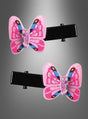 Set mit zwei schwarzen „Schmetterling“-Haarspangen in Rosa (2 Stück), jeweils mit einem zarten rosa Schmetterling (Schmetterlingsmotiv), elegant angeordnet auf einem grauen Hintergrund mit Farbverlauf. Diese bezaubernden Haarspangen sind das perfekte Accessoire, um jede Frisur zu verschönern.