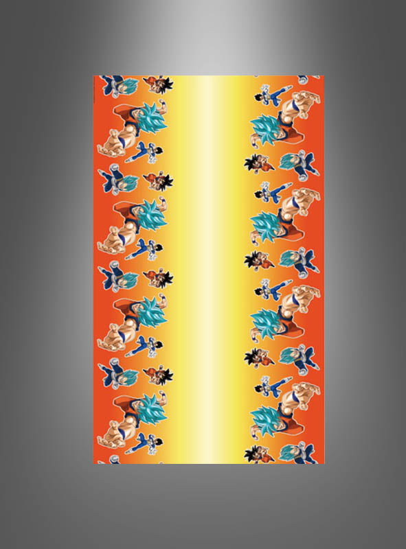 Die farbenfrohe Papiertischdecke „Dragon Ball“ zeigt Figuren aus „Dragon Ball Z“ in leuchtendem Blau und Orange, die in Reihen vor einem orange-gelben Farbverlauf angeordnet sind – perfekt als einzigartige Partydekoration (Partyartikel) oder um jeder Kindergeburtstagsfeier eine verspielte Note zu verleihen.