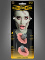 Verkaufsverpackung für „FX Bolzen Frankenstein Tinsley Transfers“ mit einem Modell, das mithilfe von FX-Prothesen und Latex-Bolzen an Hals und Kopf in Frankensteins Monster verwandelt wurde – konzipiert für Kostüm- oder Spezialeffekt-Make-up.