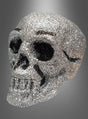 Der silberne Glitzer-Totenkopf ist vollständig mit funkelndem, silbernem Glitzer überzogen und hebt sich von einem dezenten grauen Farbverlauf ab – eine stilvolle Halloween-Dekoration.