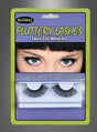 Eine Verkaufsverpackung der selbsthaftenden Kunstwimpern „Schwarze Wimpern lang“ mit der Aufschrift „Natural“ zeigt ein Bild von Augen mit langen schwarzen Wimpern und ein durchsichtiges Fenster, durch das das Produkt im Inneren zu sehen ist.