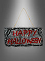 Das „Happy Halloween“-Schild (28 x 14 cm) ist ein rechteckiges Partyschild mit auffälligen roten Buchstaben, die „Happy Halloween“ auf einem schwarz-grauen, steinartigen Hintergrund bilden und an einer goldenen Schnur hängen – perfekt als festliche Halloween-Dekoration für Ihre Feier.