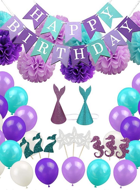 Verwandeln Sie den Geburtstag Ihres Kindes mit dem „Meerjungfrau“-Dekoset (76 Teile) in ein zauberhaftes Unterwasserfest – mit einem „Happy Birthday“-Banner, lila und türkisfarbenen Luftballons, Partyhüten, Cupcake-Dekorationen und Papierpompons – perfekt für einen magischen Kindergeburtstag voller unvergesslicher Momente.