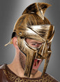 Vor einem grauen Hintergrund steht eine Person, die den goldfarbenen „Antiker Römerhelm“ trägt – einen gold- und bronzefarbenen Helm im antiken griechischen oder römischen Stil mit offenem Mund, der möglicherweise gerade schreit.