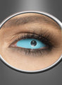 Eine Nahaufnahme eines menschlichen Auges mit blauer Sklera und schwarzer Pupille, eingerahmt von einem ovalen Metallrand. Der surreale Effekt wird durch „Sclera Blau“-Kontaktlinsen erzielt, die sich perfekt eignen, um Ihrem Look mehr Dramatik zu verleihen oder Ihr Cosplay-Kostüm zu vervollständigen.