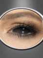Eine Nahaufnahme eines menschlichen Auges mit unnatürlich schwarzer Sklera und Iris, umgeben von einem metallischen Ring – ein perfektes Beispiel für den eindringlichen Effekt, der mit den „Sclera Linsen schwarzer Dämon“ erzielt wird, dramatischen schwarzen Kontaktlinsen, die oft als Halloween-Kontaktlinsen gewählt werden.
