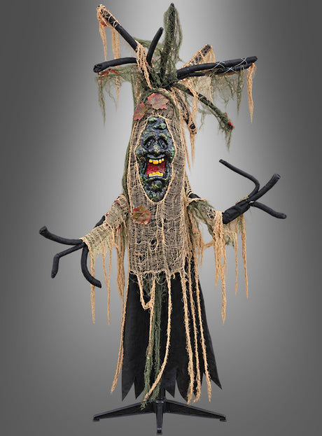 Verleihen Sie Ihrem Raum eine gruselige Atmosphäre mit dem lebensgroßen, 190 cm hohen animierten Geisterbaum – einer naturgetreuen Halloween-Dekoration, die aus einer baumartigen Kreatur mit furchterregendem Gesicht, ausgestreckten Ästen und zerfetzten, moosbewachsenen Verzierungen vor grauem Hintergrund besteht. Diese animierte Dekoration eignet sich ideal, um eine unvergessliche, gruselige Kulisse zu schaffen.