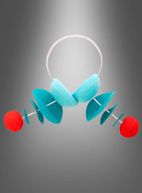 Ein Modell mit dem „Haarreif mit Alien-Antennen“ zeigt zwei rote Kugeln, mehrere blaue Scheiben und eine hellblaue Struktur in der Mitte, die an das „Alien-Antennen“-Design erinnert – alles vor einem grauen Hintergrund mit Farbverlauf.