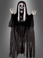 Der „Gruselige Reaper 183 cm mit Licht & Sound“ ist eine auffällige Halloween-Dekoration in Form eines Skelettgeistes mit langen weißen Haaren, einem zerfetzten schwarzen Umhang, Skeletthänden und einer Totenkopfmaske mit leuchtend roten Augen – perfekt als Blickfang für jede gruselige Halloween-Dekoration.