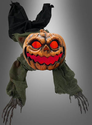 Wir präsentieren den „Grölender Kürbis Geist animiert 140 cm“ – eine Halloween-Dekoration mit einem Kürbiskopf mit leuchtend roten Augen und Mund, zerrissenem schwarzem Stoff und Skeletthänden vor einem grauen Hintergrund mit Farbverlauf. Perfekt für Fans von gruseligen Figuren oder alle, die ihre gespenstische Dekoration um einen animatronischen Kürbisgeist ergänzen möchten.