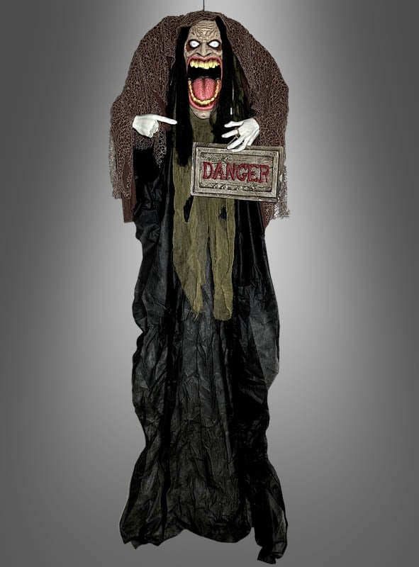 Wir präsentieren das riesige animierte Halloween-Monster „Big Mouth“ (183 cm): eine gruselige, animierte Requisite mit einer furchterregenden Gestalt in einer schwarzen Robe, einem weit aufgerissenen Mund und einem „DANGER“-Schild in leuchtend roten Buchstaben – perfekt als beeindruckende „Big Mouth“-Halloween-Dekoration oder als auffällige hängende Halloween-Dekoration für Ihre nächste Gruselparty.