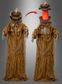 Das „Kürbismonster 170 cm mit aufspringendem Kopf“ ist eine lebensgroße Halloween-Animatronik-Figur mit einem Kürbiskopf und einem zerfetzten Gewand; ihr Kopf hebt sich dramatisch an und gibt den Blick auf ein leuchtend rotes Inneres frei, was sie zu einem auffälligen Halloween-Dekorationselement für jede gruselige Kulisse macht.