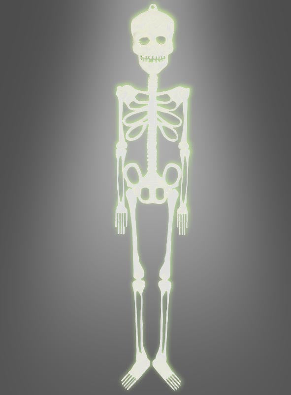 Verleihen Sie Ihrer festlichen Dekoration einen gruseligen Touch mit dem „Halloween Skelett 75 cm leuchtend“ – einer leuchtenden Skelettfigur, deren Knochen kreativ als Essbesteck gestaltet sind, darunter Gabeln anstelle von Händen und Füßen, vor einem grauen Hintergrund. Dieses einzigartige Halloween-Dekostück wird bei jeder gruseligen Feier garantiert auffallen.