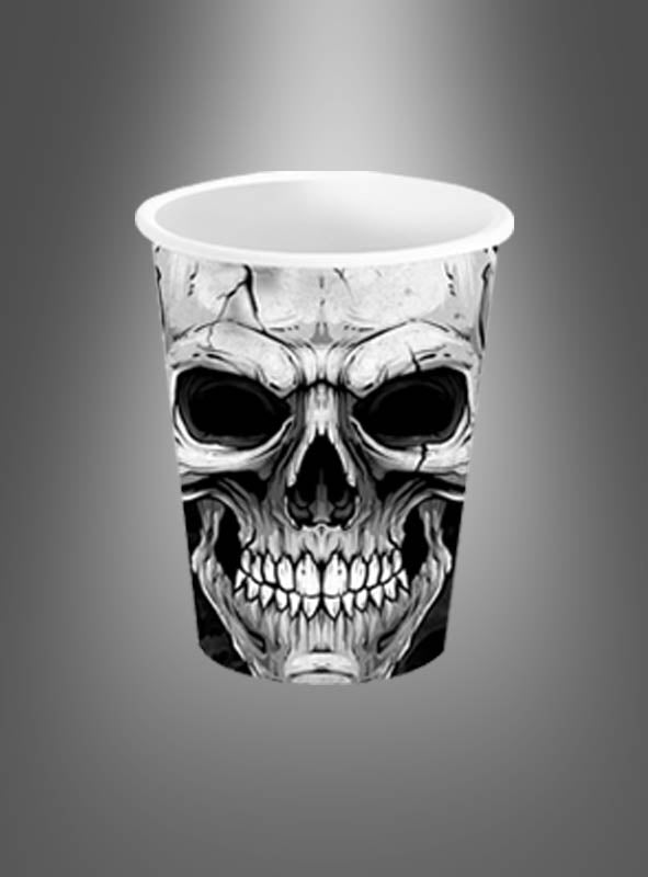 Die 6-teiligen Halloween-Totenkopf-Trinkbecher (240 ml) zeichnen sich durch eine detailreiche schwarz-weiße Totenkopf-Illustration auf der Vorderseite und einen grauen Farbverlauf aus – die perfekte Halloween-Dekoration und ein stimmungsvoller Akzent für jede Halloween-Tischdekoration.