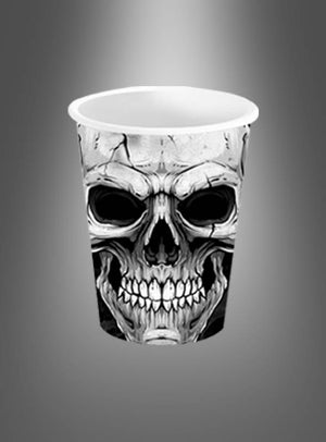 Die 6-teiligen Halloween-Totenkopf-Trinkbecher (240 ml) zeichnen sich durch eine detailreiche schwarz-weiße Totenkopf-Illustration auf der Vorderseite und einen grauen Farbverlauf aus – die perfekte Halloween-Dekoration und ein stimmungsvoller Akzent für jede Halloween-Tischdekoration.