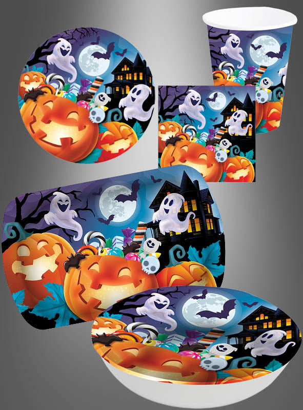 12 Stück süße Halloween-Servietten (33 x 33 cm) mit niedlichen Halloween-Motiven wie Kürbissen, Geistern, Fledermäusen, einem Spukhaus und Vollmond auf grauem Hintergrund – perfekt für jede Halloween-Party für Kinder!.