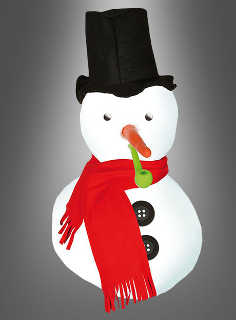 Ein fröhlicher Schneemann mit schwarzem Zylinder, rotem Schal, zwei schwarzen Knöpfen, einer Karottennase, Kulleraugen und einer grünen Pfeife steht vor einem grauen Hintergrund mit Farbverlauf – damit ist das 6-teilige Schneemann-Dekoset mit Hut die perfekte Ergänzung, um Schnee-Spaß in Ihre Winterdekoration zu bringen.
