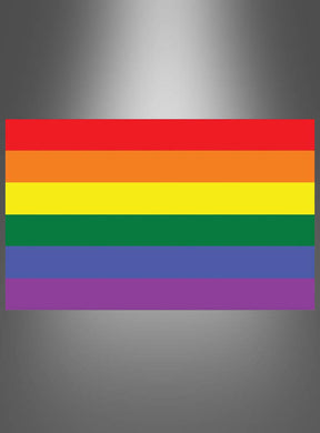 Eine rechteckige Flagge mit sechs horizontalen Streifen – rot, orange, gelb, grün, blau und violett – vor einem grauen Hintergrund mit Farbverlauf. Die „Große Regenbogenfahne“ im Format 90 × 150 cm ist ein ikonisches Symbol, das häufig bei Veranstaltungen zum Christopher Street Day zu sehen ist und stolz für den Gay Pride steht.
