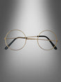 Runde Nickelbrille mit Gläsern und schwarzen Bügeln, abgebildet vor einem grauen Hintergrund mit Farbverlauf – perfekt als i-Tüpfelchen für Ihr Weihnachtsmannkostüm.