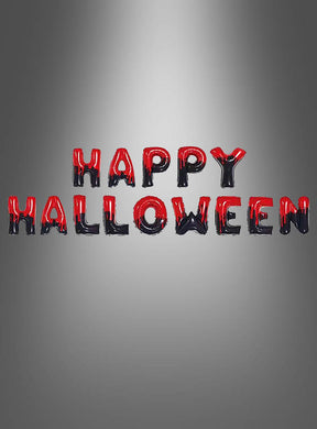 Der Folienballon mit dem Schriftzug „Happy Halloween“ besteht aus schwarzen und roten Ballons, die den Schriftzug „Happy Halloween“ bilden. Vor einem grauen Hintergrund mit Farbverlauf angeordnet, ergibt sich ein auffälliges Banner, das sich perfekt für Ihre Halloween-Dekoration eignet.