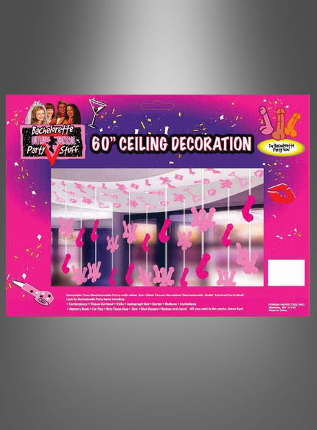 Klar! Hier ist eine überarbeitete Version unter Verwendung der angegebenen Produktdaten: Die „Bachelorparty JGA Penis-Deko“ wird in einer leuchtend pinkfarbenen Verpackung geliefert und enthält 60 Deckenverzierungen in Form von Comic-Penissen – damit ist sie die ideale Penis-Dekoration und Junggesellinnenabschied-Deko für jede Junggesellinnenparty.